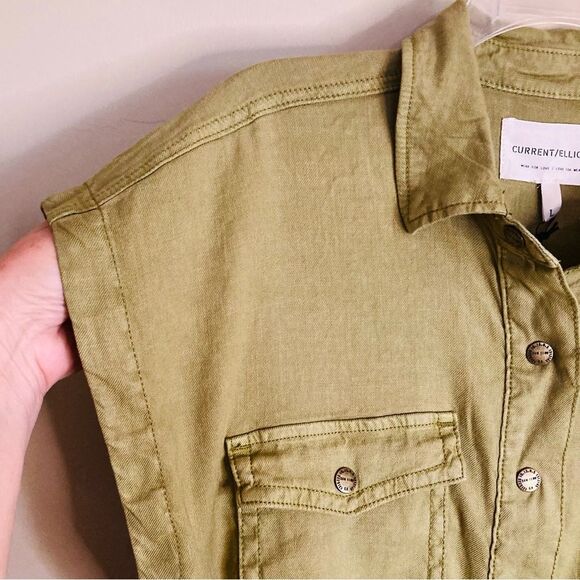 NEW Current Elliott The Lynwood Romper Shorts Belted Snap Front Khaki Size XL - Picture 8 of 16